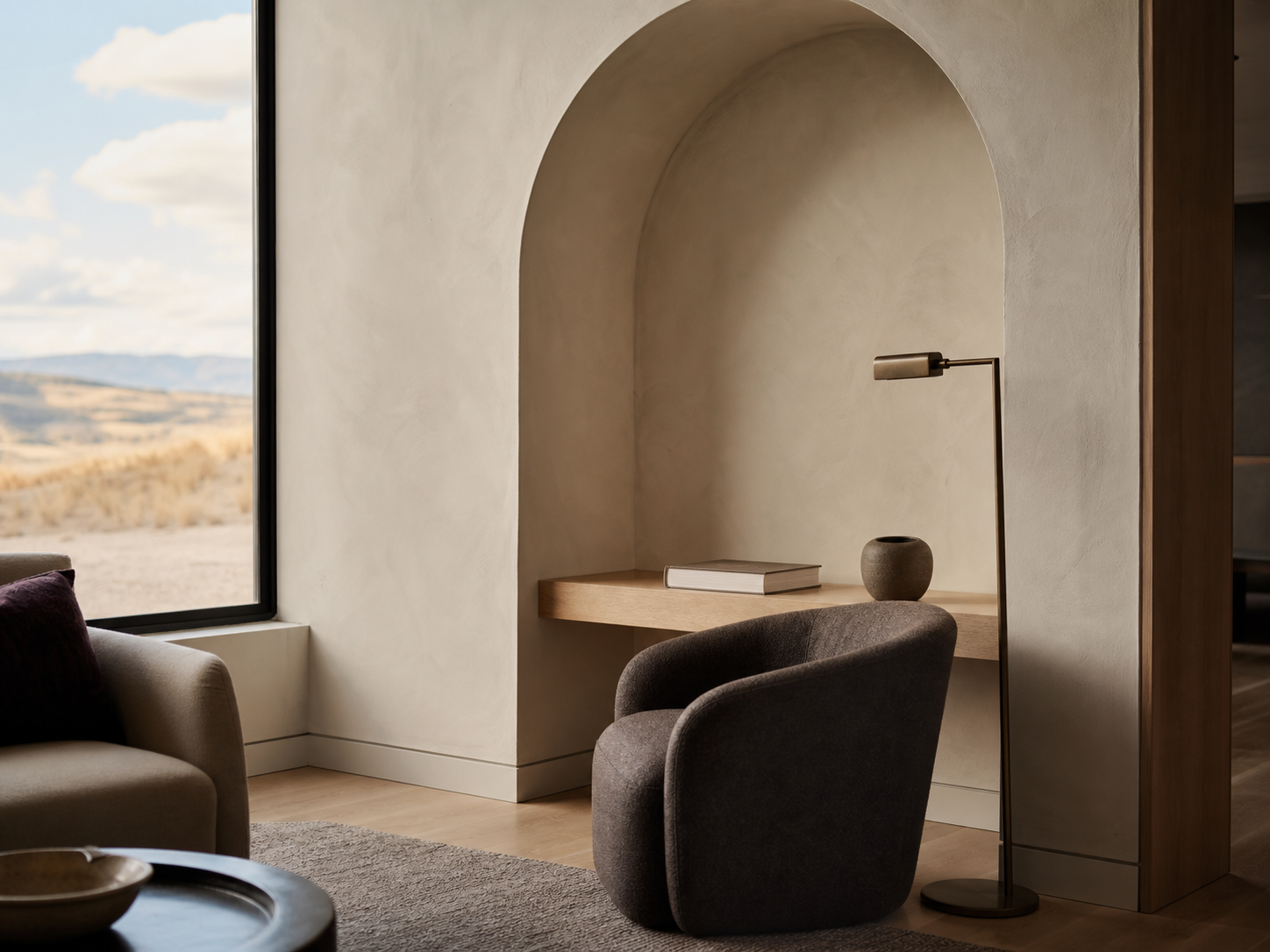 A quiet reading alcove with warm natural light